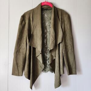 Alberto Makali Boho Western Lace Faux Suede Leather Draped Green Cardigan XS